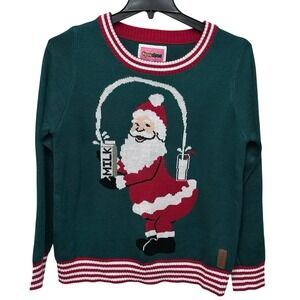 Tipsy Elves Break The Internet Sweater L Green Ugly Sweater Santa Pouring Milk